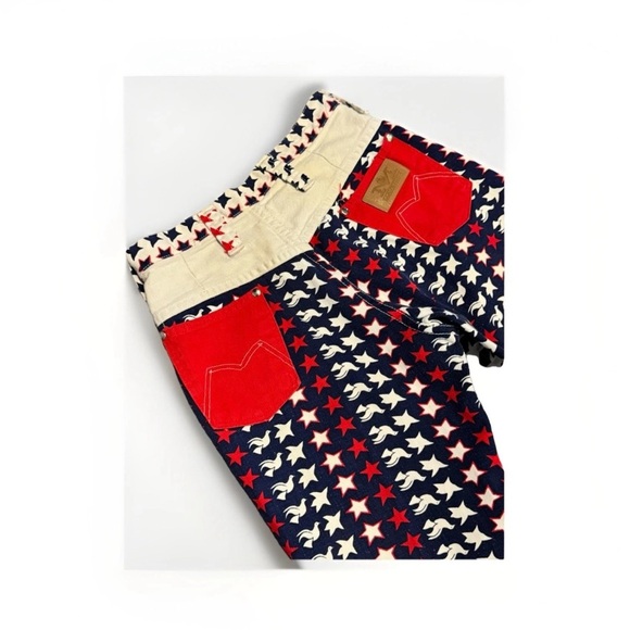 Vintage 70s Maverick Bell Bottom Jeans USA Made Size 7/8 Red White Blue Stars - Picture 2 of 5